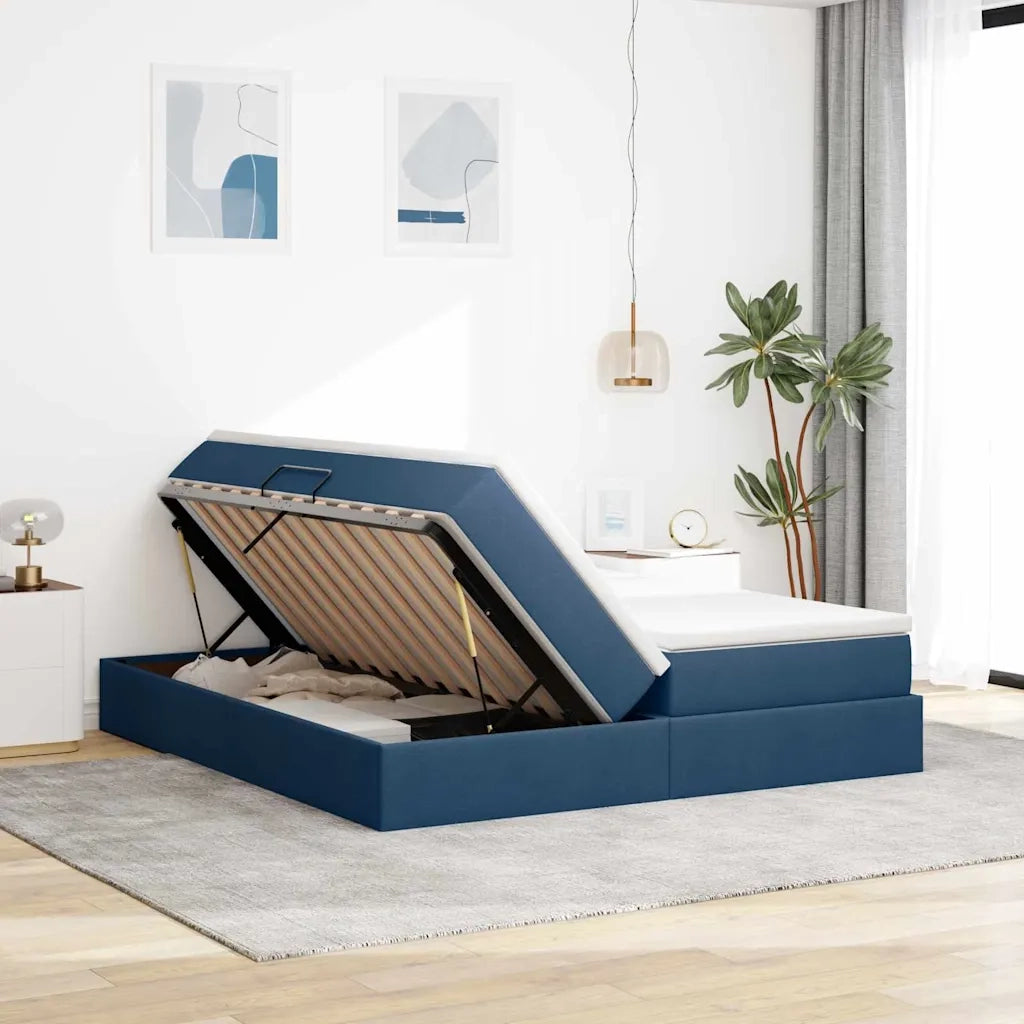 Letto con contenitore e materasso Blu 200 x 200 cm Poliestere 3370360