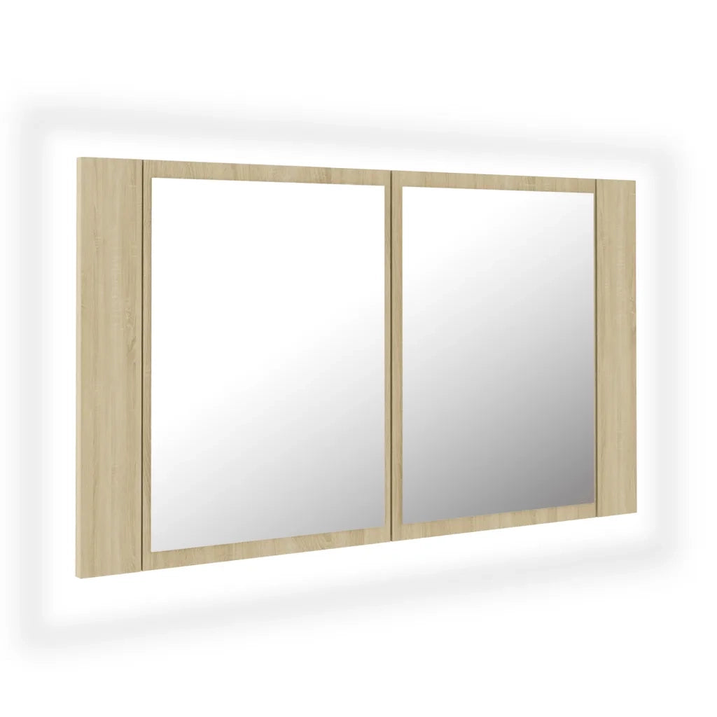 Armadietto a Specchio con Luci LED Rovere Sonoma in Acrilico 804967