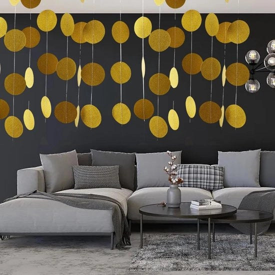 4 banner a forma di cerchio pendente con slancio glitter per decorazione di festa punti polka per festa di compleanno, festa di addio al nubilato, fidanzamento, anniversario, matrimonio, doccia di sposa, vacanza, interni - 4 m