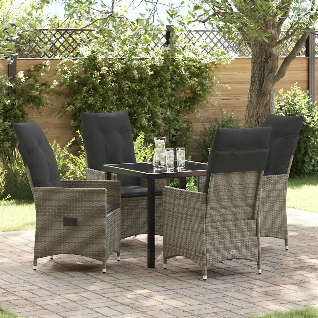 Set da Pranzo per Giardino con cuscino 5 pcs Grigio polyrattan