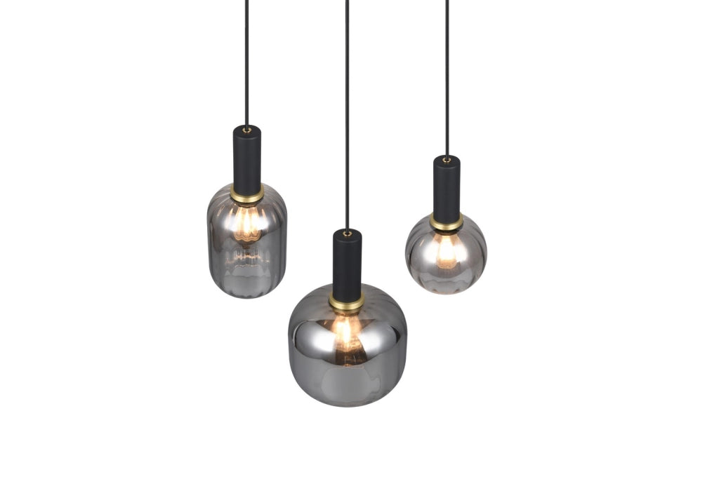 Lampada sospensione Trio Diva nera 3xE27 vetro cromo