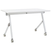 Scrivania rettangolare pieghevole con rotelle portatile con struttura in metallo bianco 120 x 60 cm stile moderno