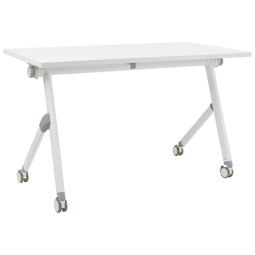 Scrivania rettangolare pieghevole con rotelle portatile con struttura in metallo bianco 120 x 60 cm stile moderno