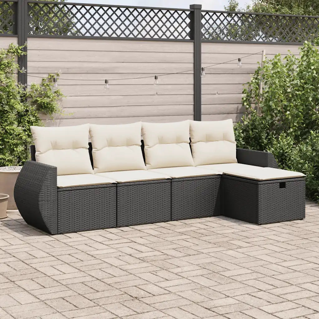 Set Divani da Giardino 5 pz | Set Salotto da Giardino con Cuscini in Polyrattan Nero