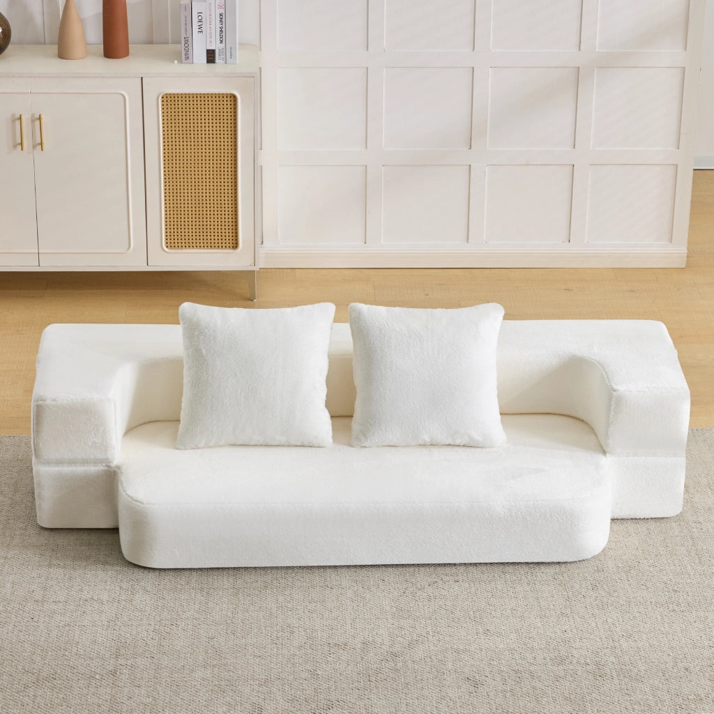 Divano convertibile a due posti in schiuma con supporto ergonomico e cuscini, bianco senza montaggio 31 × 31 × 110 cm