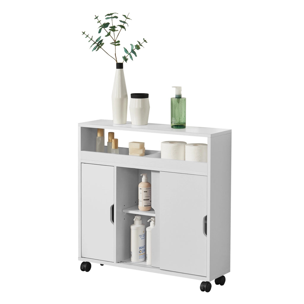 Mobile da Terra Lumijoki con Ante Scorrevoli e 4 Ruote 71x70x20 cm - Bianco [en.casa]