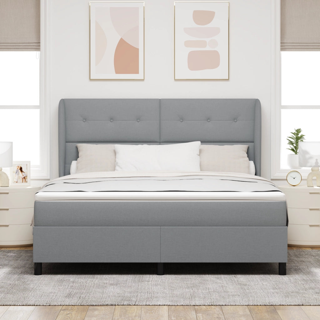 Letto Box Spring con Materasso in Grigio Chiaro, 180x200 cm, Tessuto