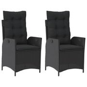 Sedie Reclinabili da Giardino 2 pz | Sedie da Esterno con Cuscini Nero Polyrattan