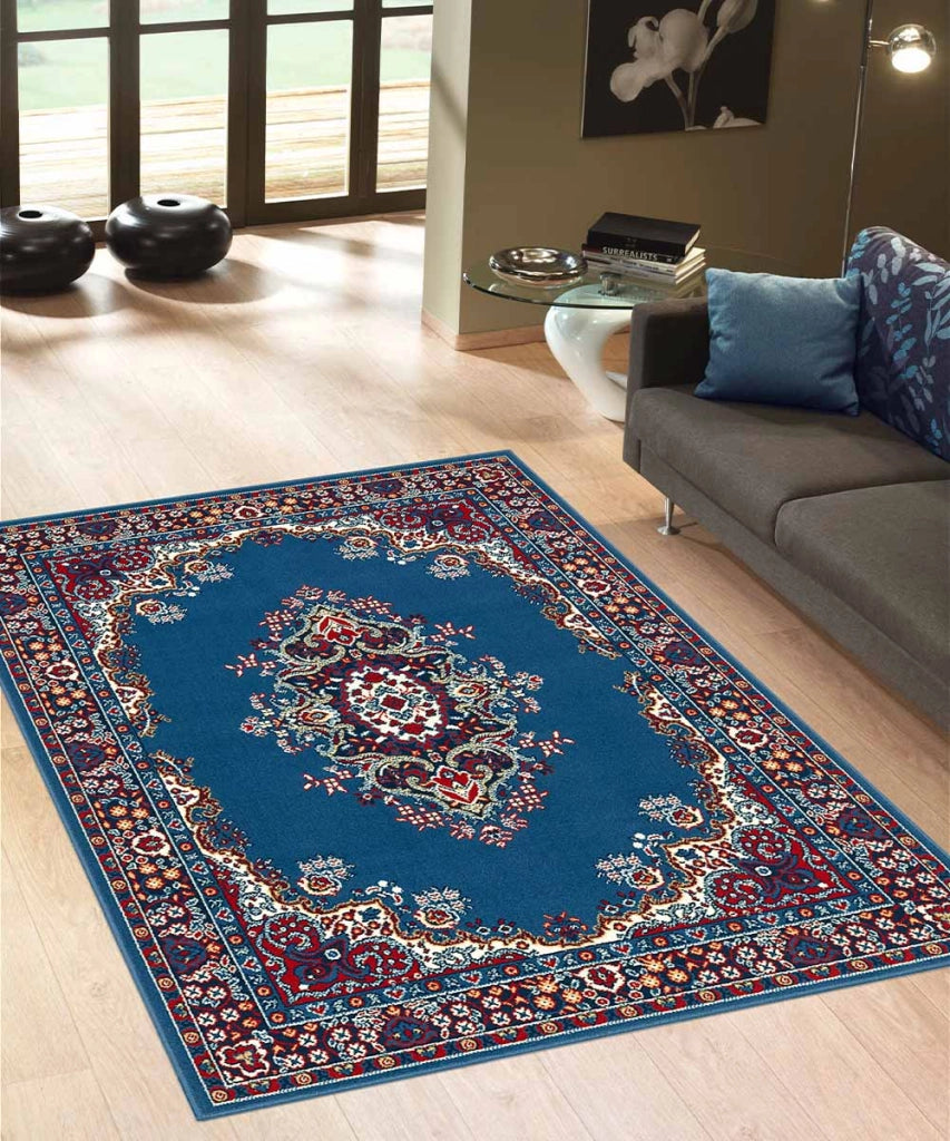 Tappeto P6210 azzurro cm.140x200 stile orientale persiano, economico resistente facile da pulire