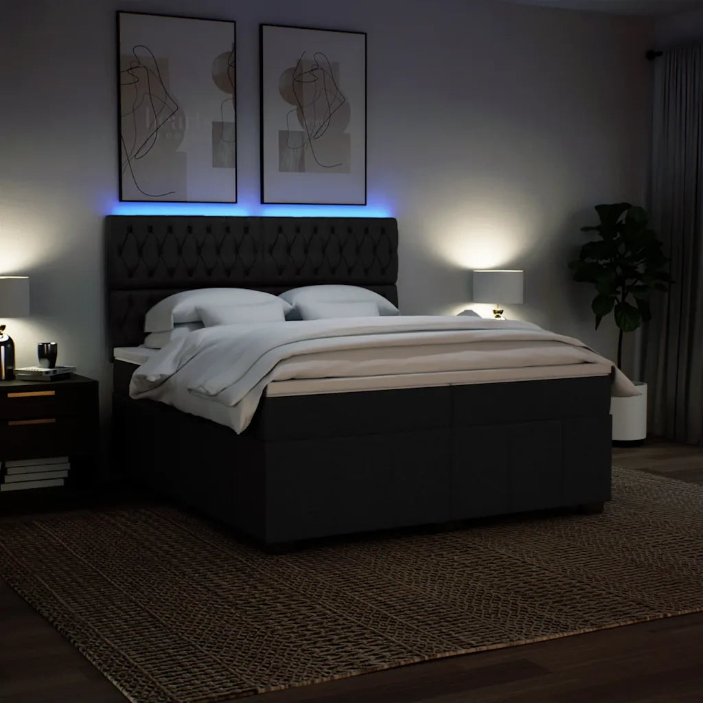 Giroletto a Molle con Materasso Nero 200x200 cm in Tessuto