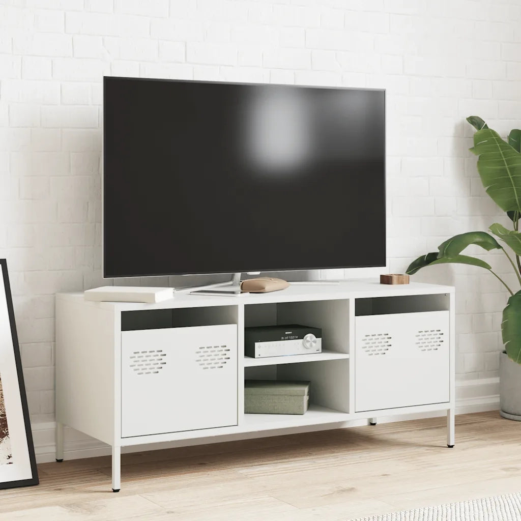 Mobile TV Bianco 101,5x39x43,5 cm in Acciaio Laminato a Freddo 851303