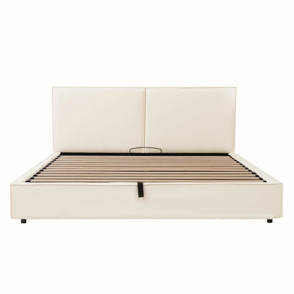 Letto Matrimoniale 180x200 cm con Contenitore idraulico; Testiera imbottita; Beige