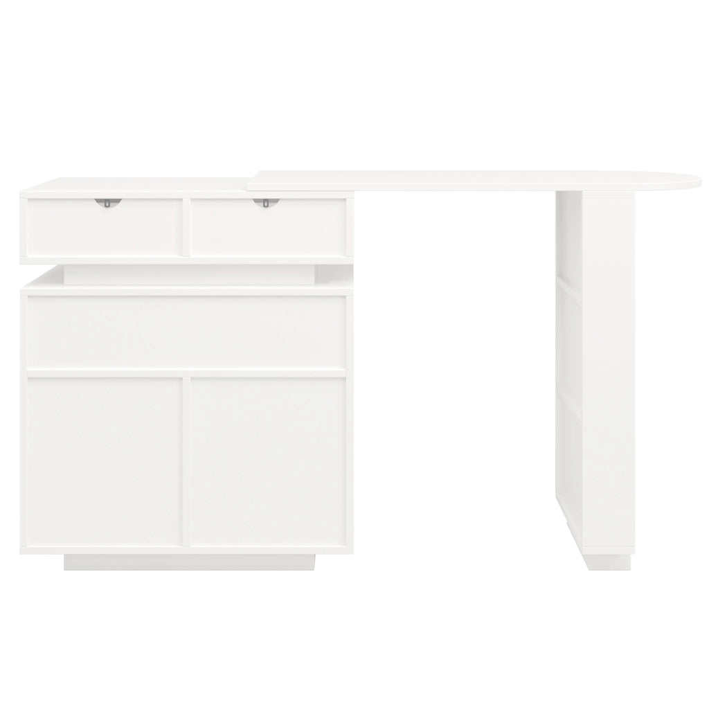 Tavolo bar allungabile con vano contenitore, piano girevole e illuminazione LED, bianco