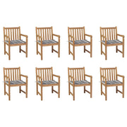 Sedie Giardino 8 pz con Cuscini Grigi a Quadri Massello di Teak cod mxl 17498