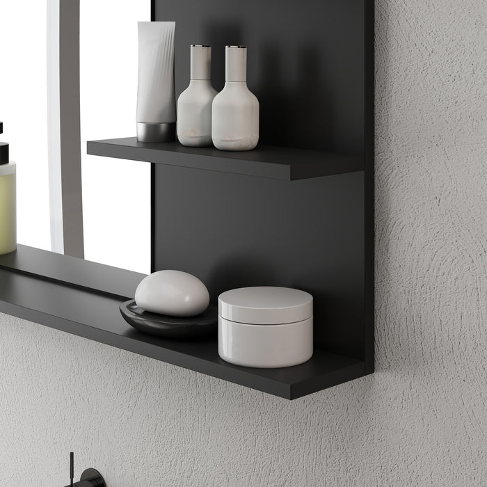 Specchio Bagno da Parete 75x10x48 cm con Mensole in Legno e Vetro Nero