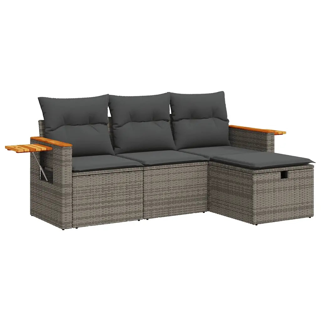 Set Divani da Giardino 4 pz | Set Salotto da Giardino con Cuscini in Polyrattan Grigio