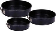 Set a tre pezzi, rotondo, nero, 28/26/24 cm, stampi a forma di torta con rivestimento antiaderente, stampi a forma di torta in acciaio, 230 gradi, resistente al calore, impermeabile