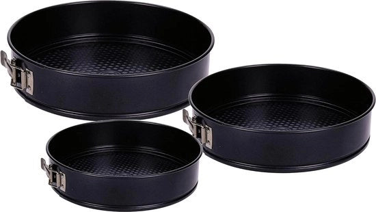 Set a tre pezzi, rotondo, nero, 28/26/24 cm, stampi a forma di torta con rivestimento antiaderente, stampi a forma di torta in acciaio, 230 gradi, resistente al calore, impermeabile