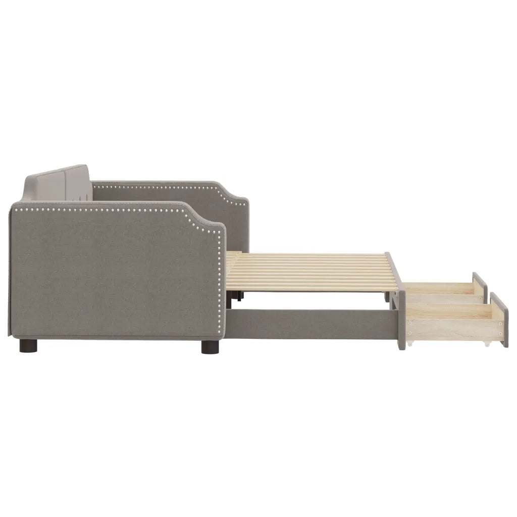 Divano Letto Estraibile con Cassetti Tortora 90x200 cm Tessuto