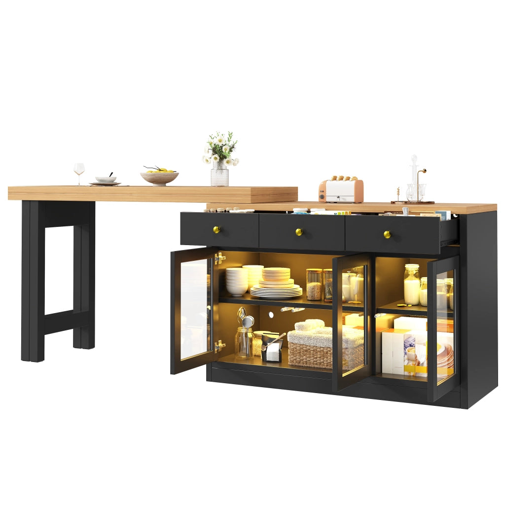 Tavolo da Cucina Allungabile con Cassetti e Ante in Vetro ¨C Xylo ¨C Bianco/Nero, 120-200 cm