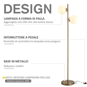Lampada da Terra Ø28x165 cm Paralumi a Sfera con Attacco E27 Struttura in Metallo Oro