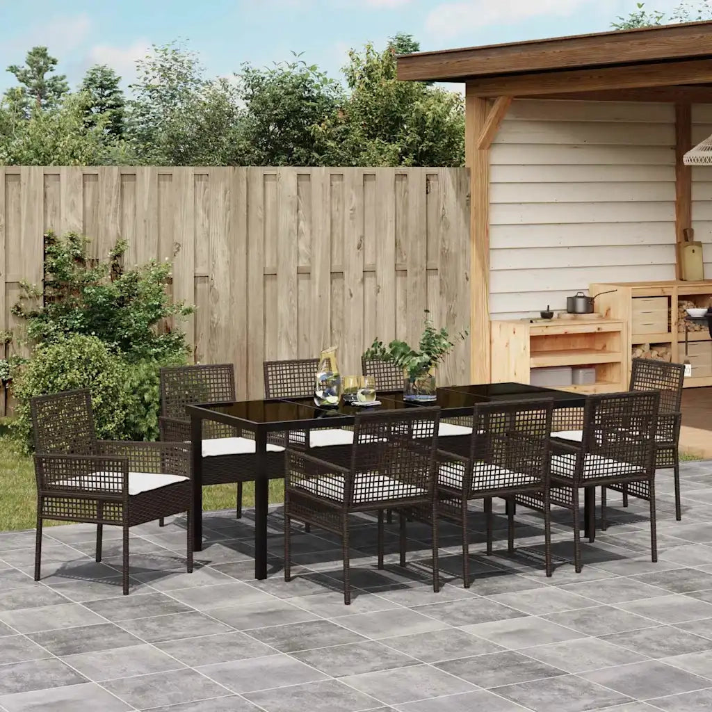 Set da Pranzo per Giardino con cuscino 9 pcs Marrone polyrattan 3379876
