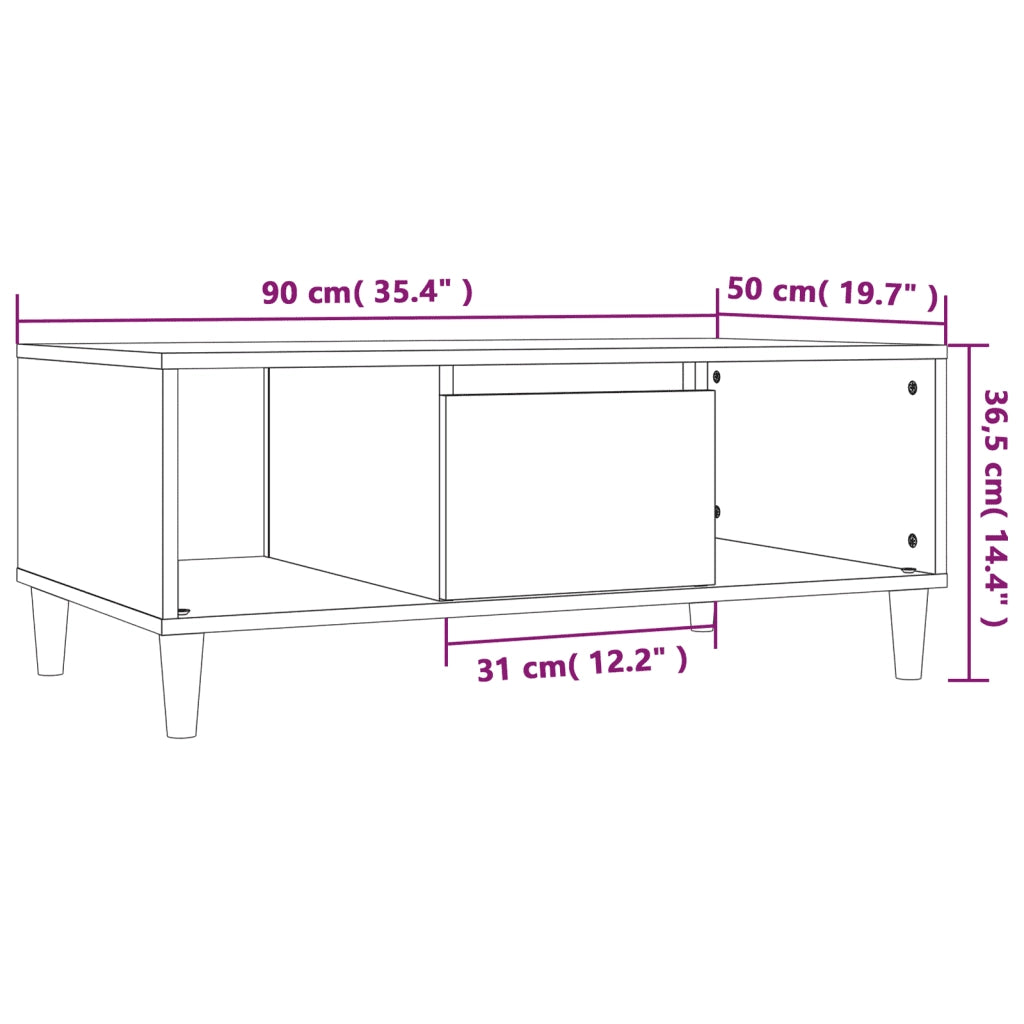 Tavolino Salotto Grigio Cemento 90x50x36,5 cm Legno Multistrato 821064