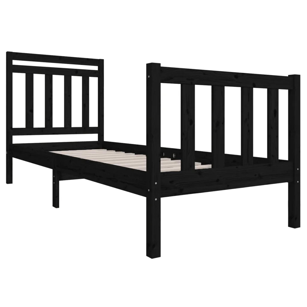 Letto singolo | Letto per adulti | Giroletto Nero 75x190 cm Small Single in Legno Massello