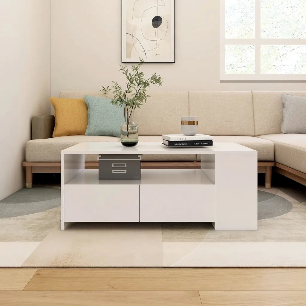 Tavolino da salotto | Tavolino da caff¨¨ | Tavolino da Soggiorno Bianco 102x55x42 cm in Legno Multistrato