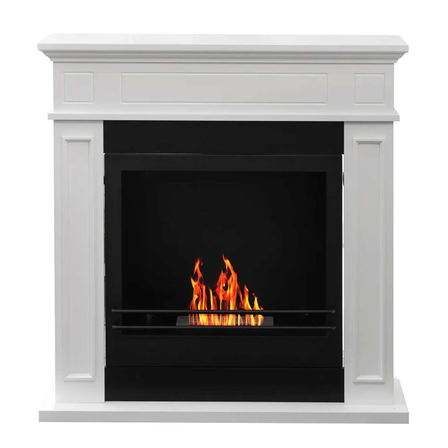 Jefferson - Camino a bioetanolo da terra in legno 89,5x28xH90,5 cm, colore bianco