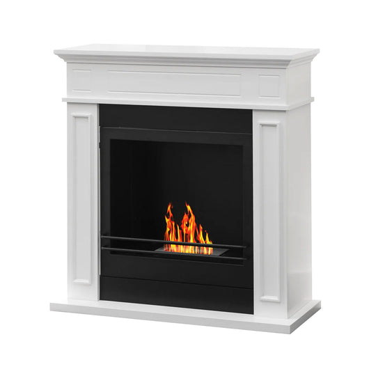 Jefferson - Camino a bioetanolo da terra in legno 89,5x28xH90,5 cm, colore bianco