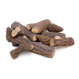 Set decorativo in ceramica per caminetti, riproduzione legna e pigne