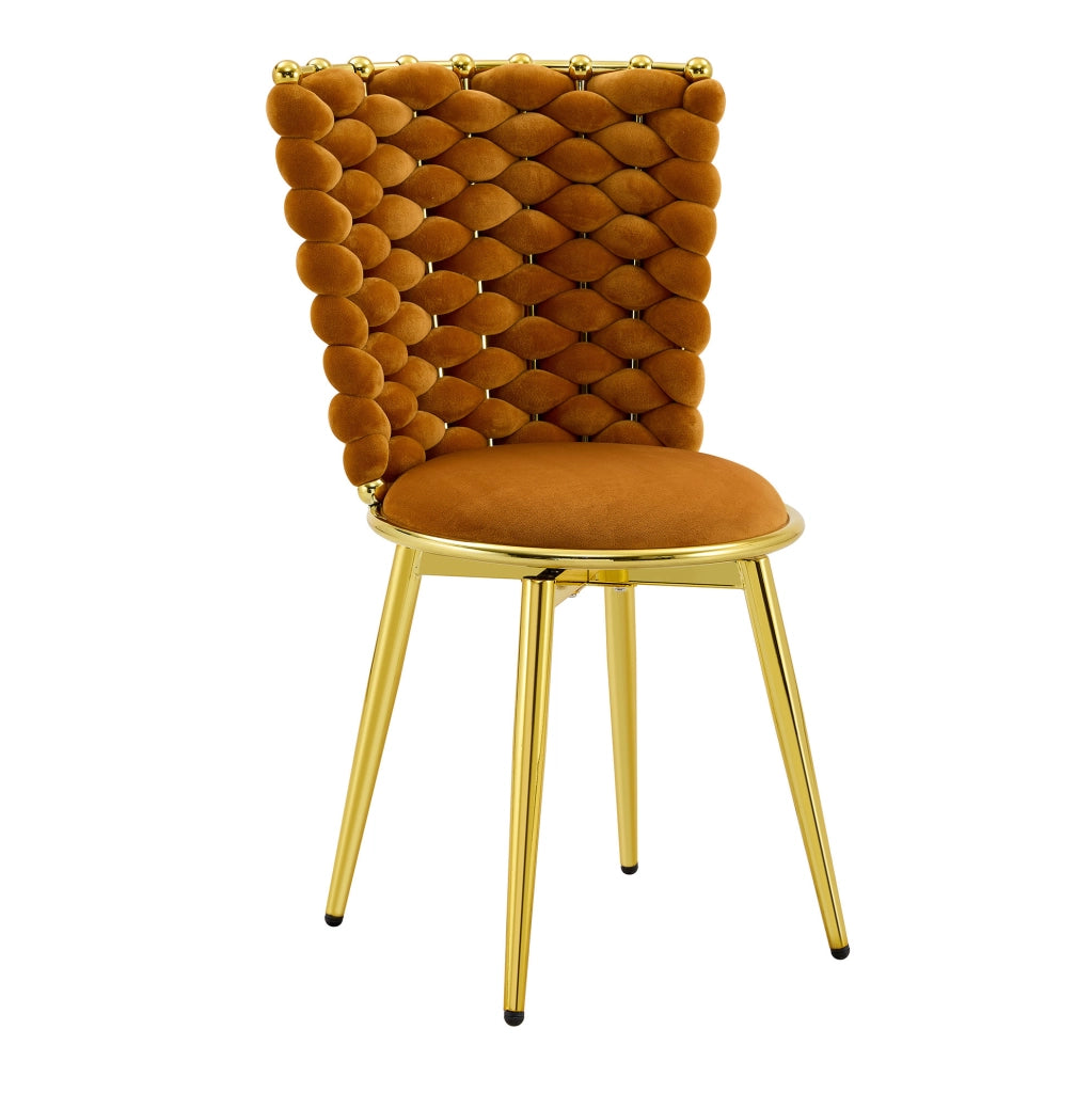 Sedie da pranzo in velluto arancione con gambe oro