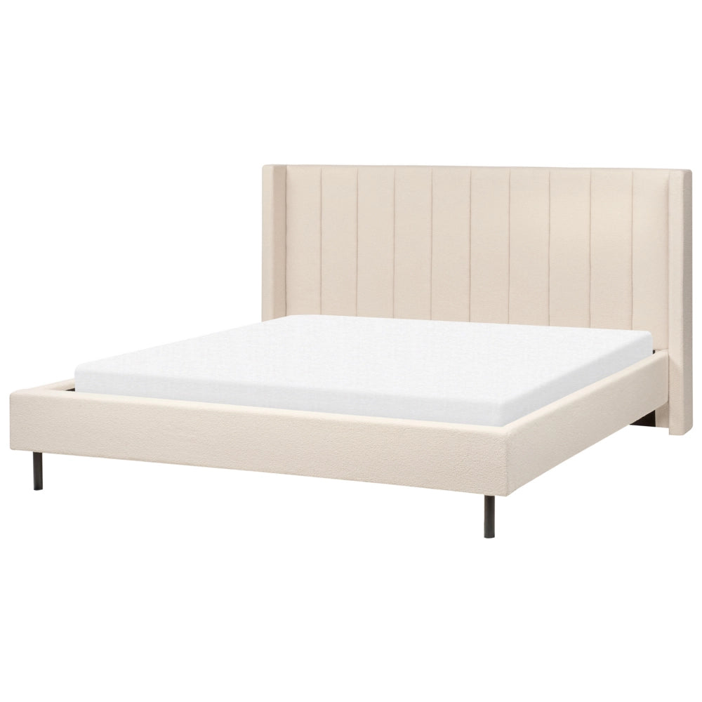 Letto matrimoniale con doghe 180 x 200 cm tessuto bouclè di colore beige stile glam moderno