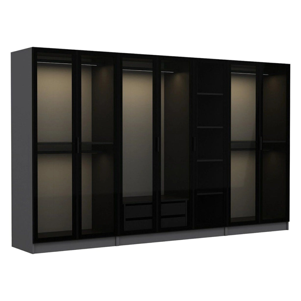Armadio Camera da Letto Prunetto, Guardaroba Grande Appendiabiti, 315x210h cm Nero Antracite