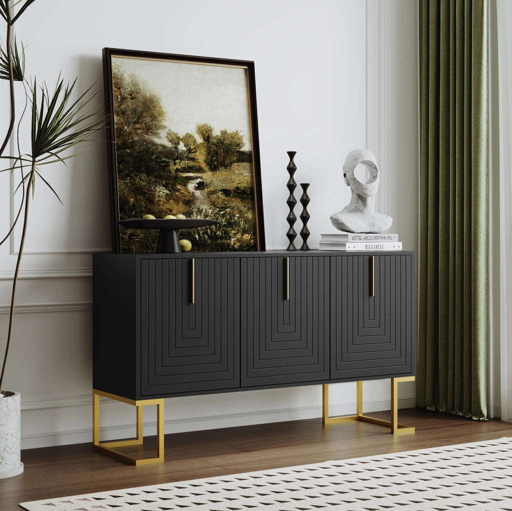 Credenza 3 ante con ripiani regolabili; MDF e pannello truciolare nero