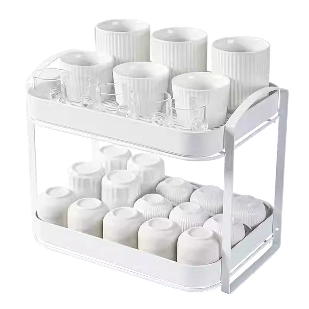 Trade Shop - Scolapiatti Mensola Con 2 Ripiani Impilabili Organizer In Metallo Con Vassoio Drenaggio -