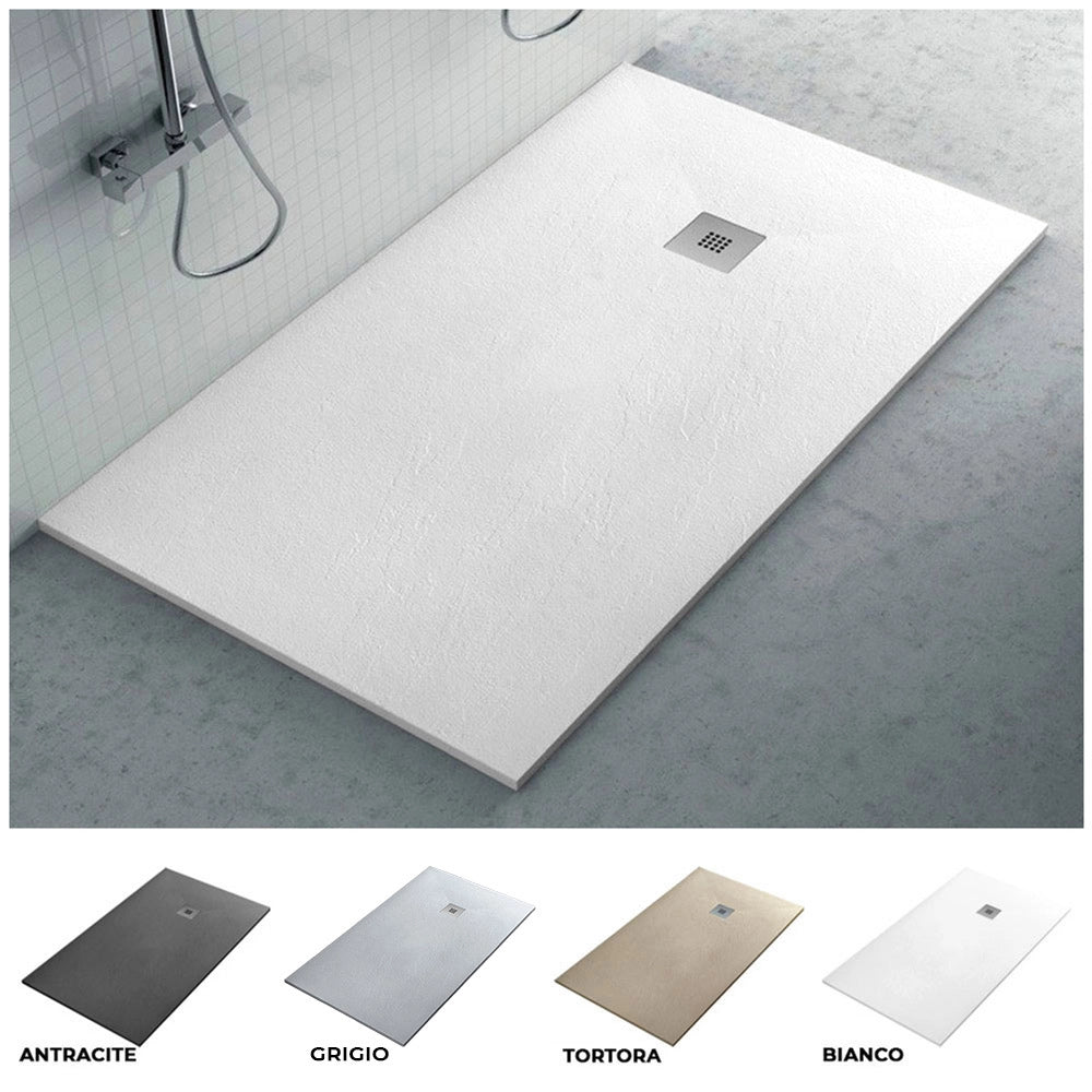 Piatto doccia filo pavimento Karen 100x100 in resina bianco pietra