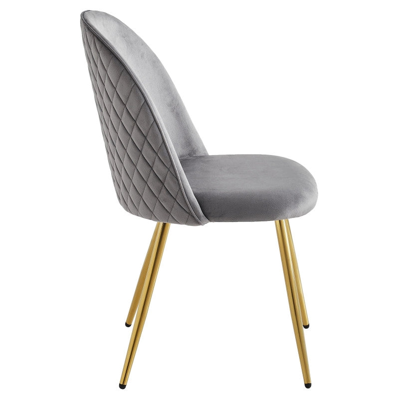 Set di 4 Sedie Claire In Velluto Grigio E Gambe Oro