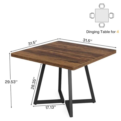 Tavolo quadrato industriale 80 cm in MDF e metallo, design vintage per cucina, sala da pranzo e home office