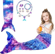 Draagabile deken per bambina - Cadeau per compleanno - Zeemeerminne con tessuto di flanella morbido - Incluso set di collana - Dimensioni 130-170 cm