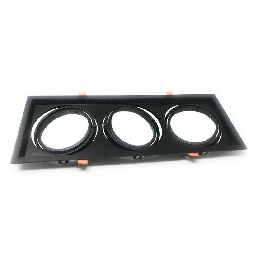 Trade Shop - Portafaretti Incasso Triplo Per Faretto Ar111 Rettangolare Orientabile P-ar111-3 - Nero
