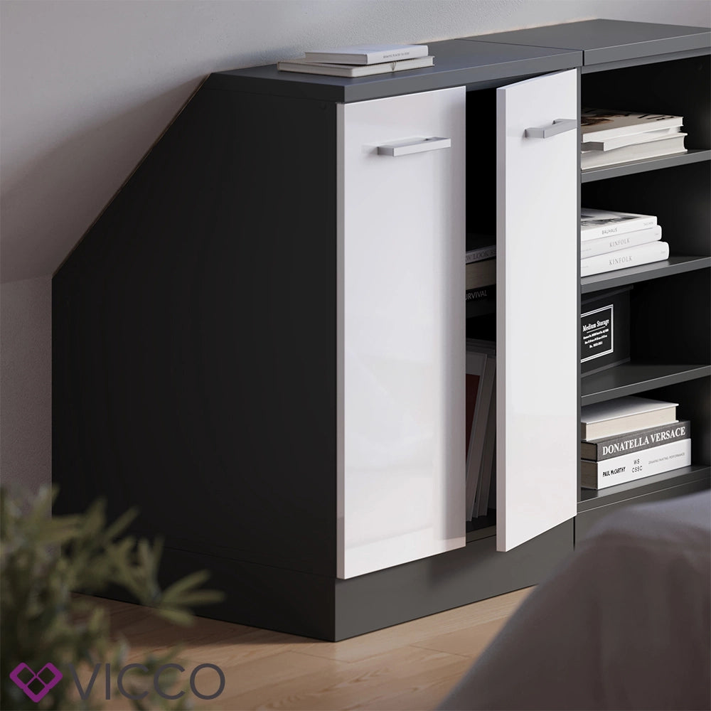 Mobile cucina sottotetto R-Line Bianco lucido/Antracite 60 cm con 2 porte, carcassa 60 cm profondità Vicco