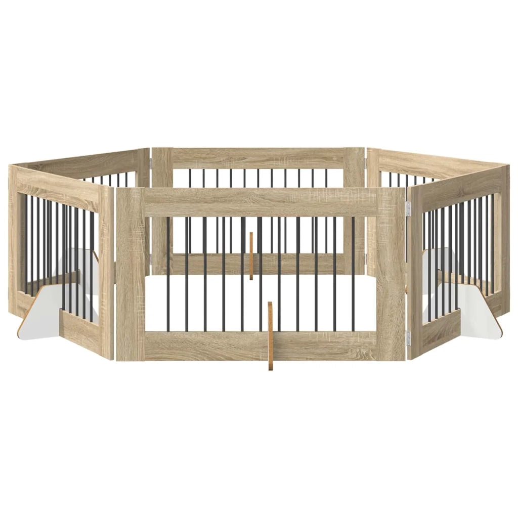 Cancello per cani con supporti 6 pcs Rovere Sonoma 100 x 60 cm 892122
