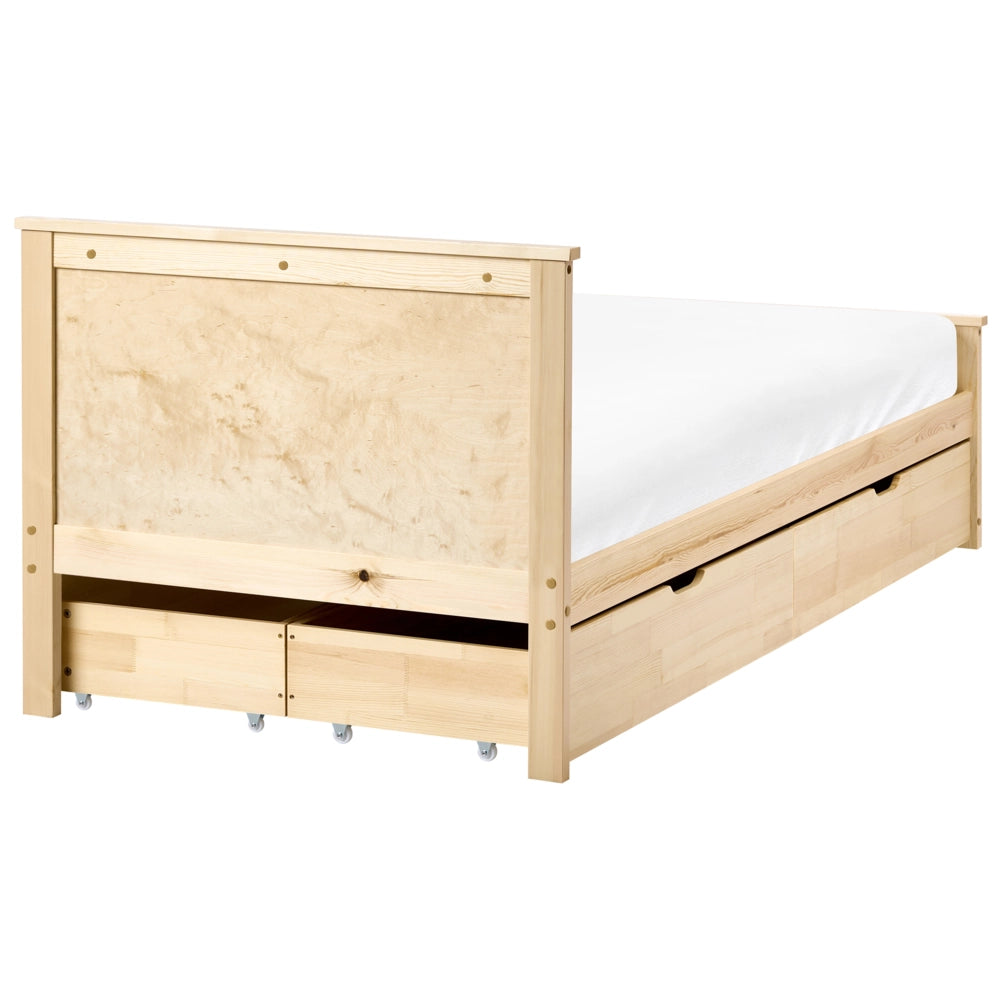 Letto con 4 cassetti in legno di pino naturale e MDF di betulla 90 x 200 cm con testiera in stile scandinavo