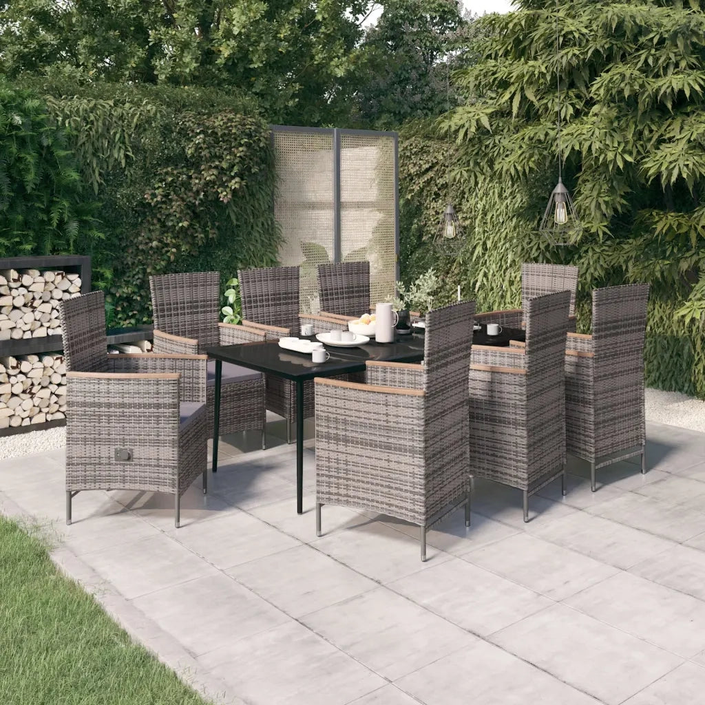 Set da Pranzo da Giardino 9 pz con Cuscini Grigio 3099454