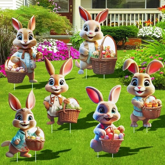 Decorazione esterna per pasqua 2D - cartelli di pasqua per giardino - grande decorazione pasquale esterna - uova di pasqua da esterno - ricerca decorazione primaverile per esterno (35 x 22 cm 6 pezzi)