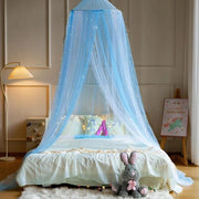 Tenda da letto con illuminazione a tre colori per bambine - parasole da letto per bambine in bianco e blu - decorazione per camera da letto