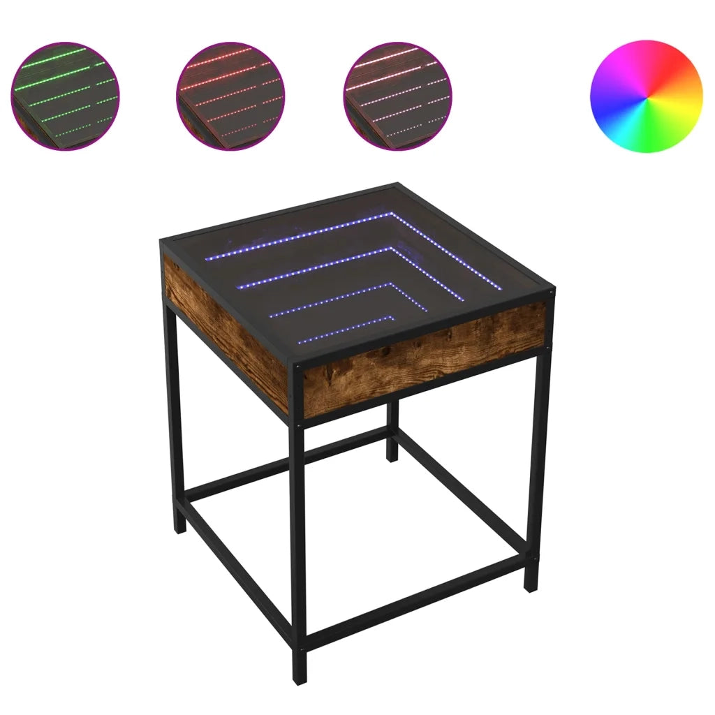 Comodino con LED Infinity-Tavolino da notte Rovere Fumo 40x40x51 cm 685149