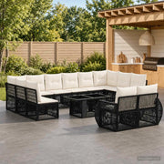 Set Divano da Giardino 13 pz Nero e Bianco Crema polyrattan 3437011